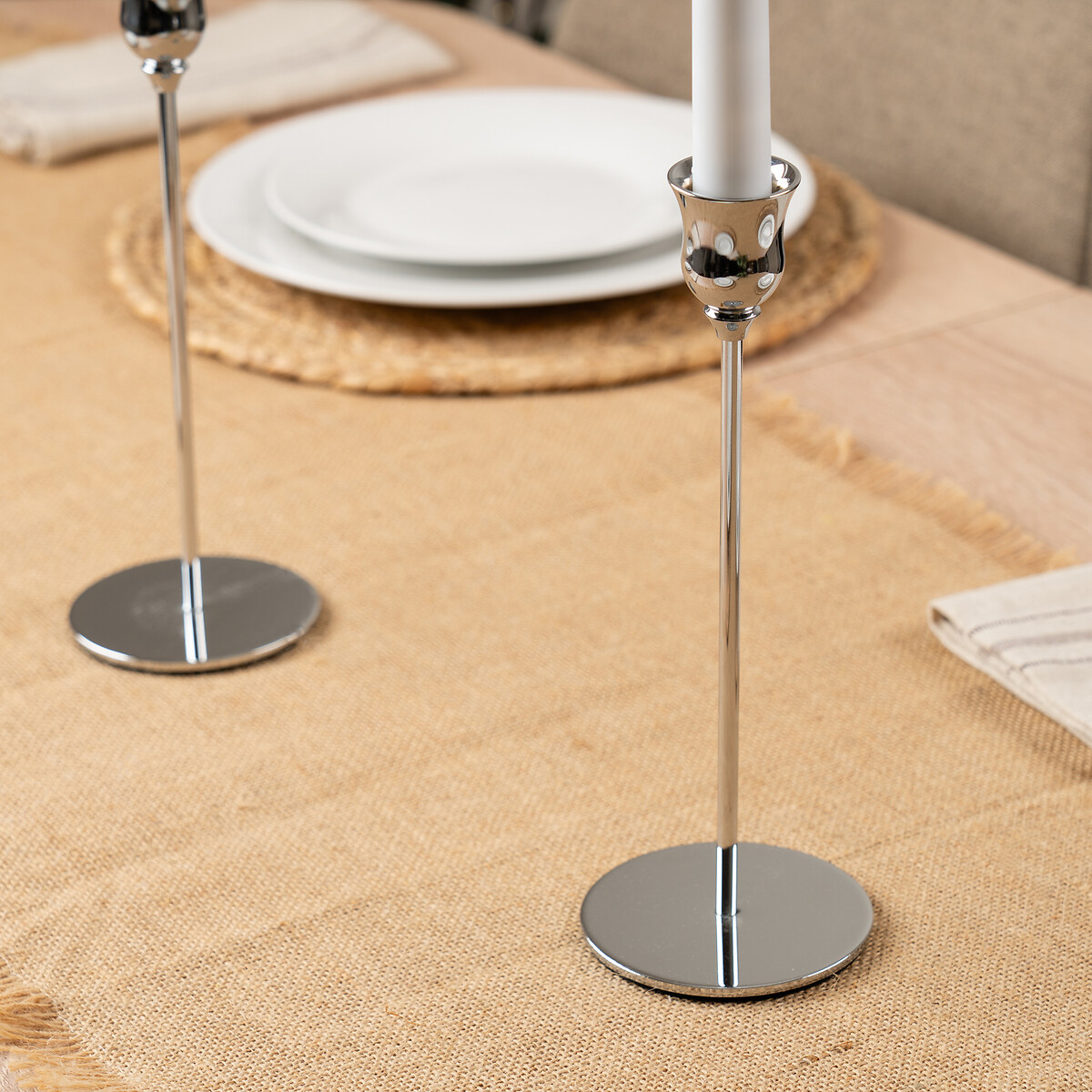 Set of 2 Silver Candle Holders 22cm silver-coloured, SO'HOME
