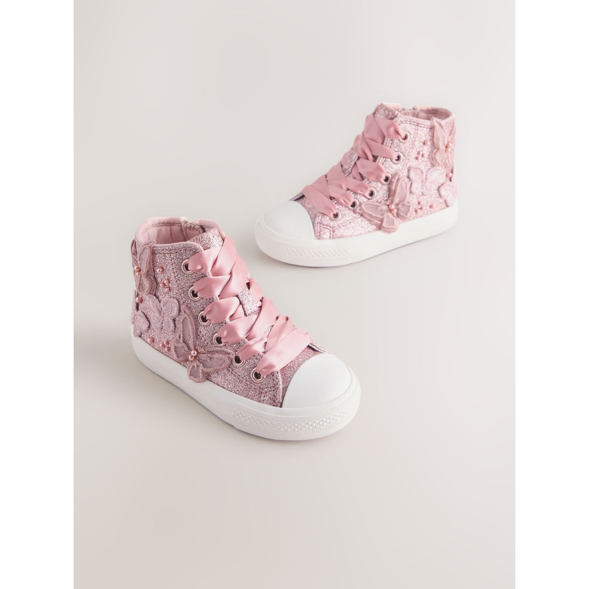 Baskets montantes à lacets papillon rose pailleté, NEXT