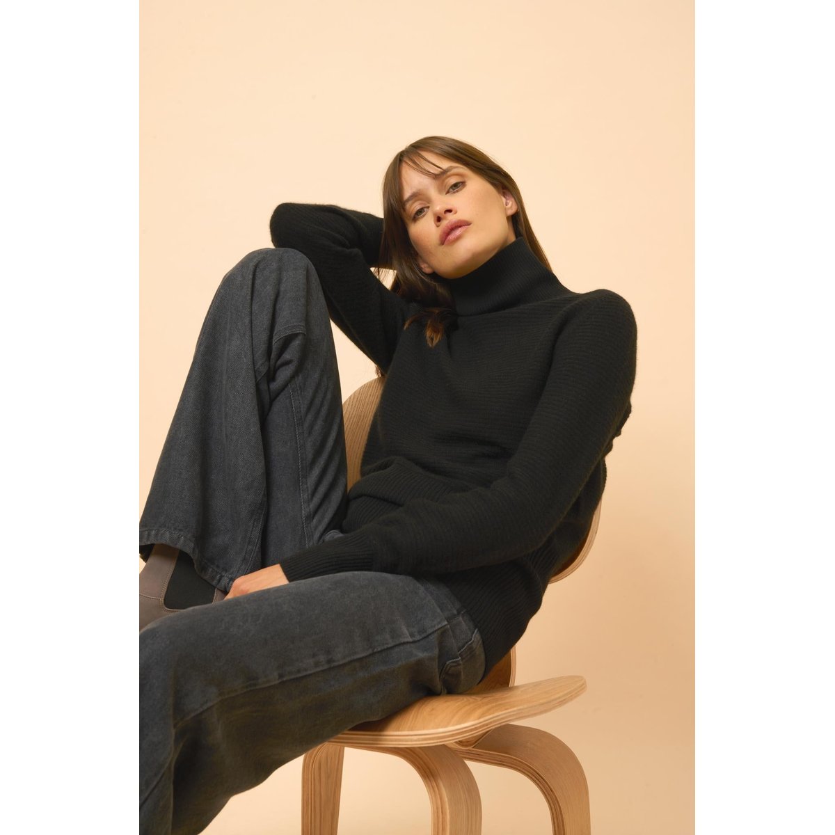 Pull Col Roulé Noir Udny noir, JUST CASHMERE