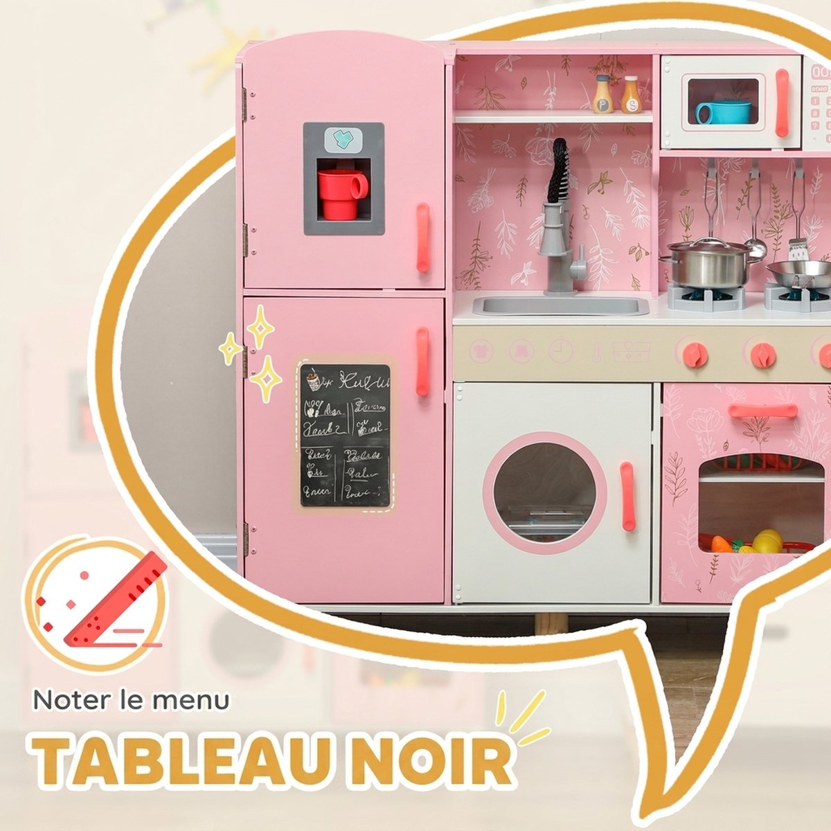 Ensemble de cuisine pour enfants MDF Rose rose, AIYAPLAY