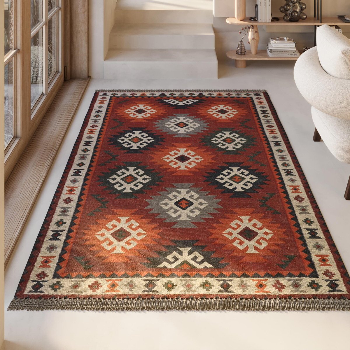 Tapis en laine, tissé main, oriental , BLANCARD rouge, WECON HOME