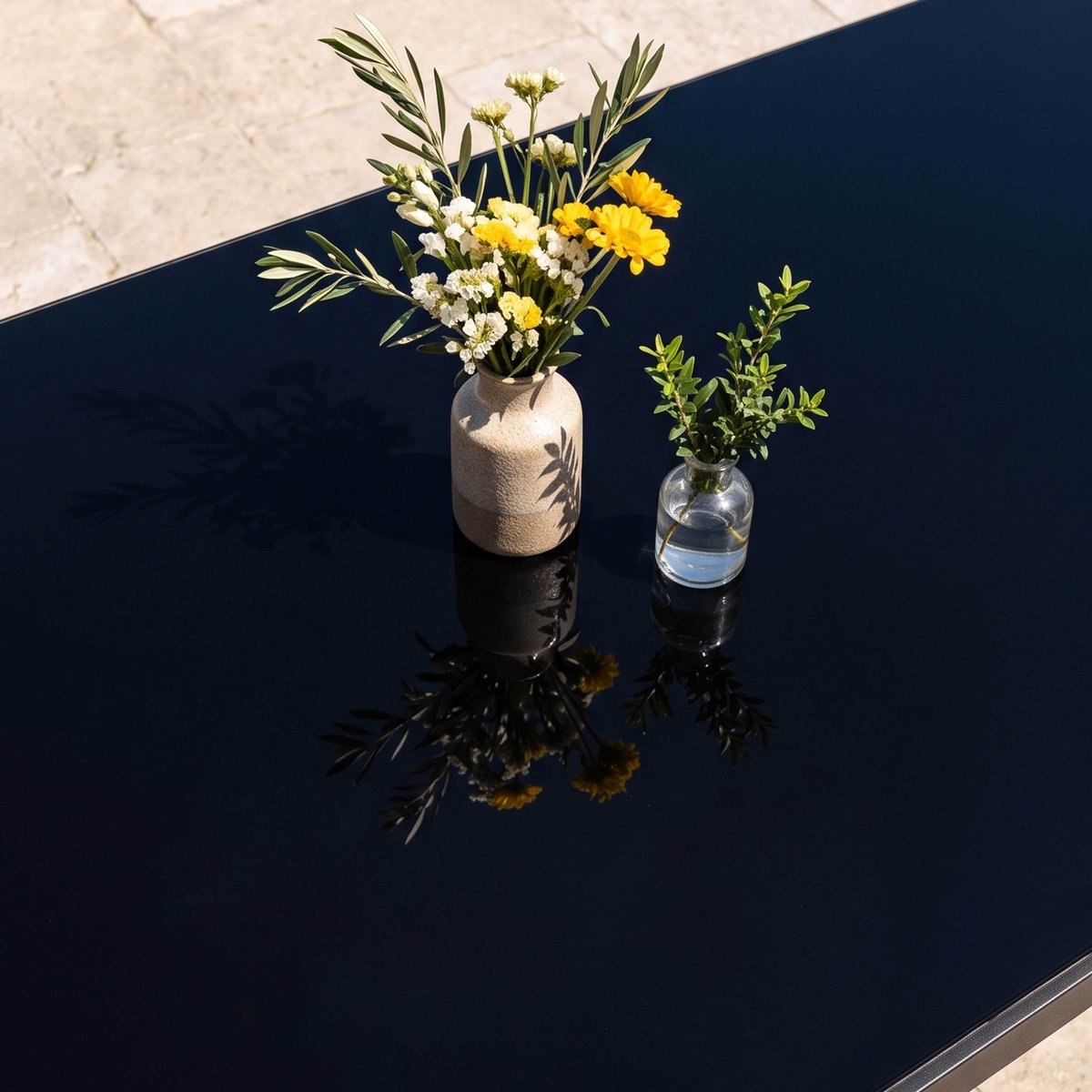 Table de jardin en alu plateau verre 8 places, AJACCIO gris anthracite, OVIALA