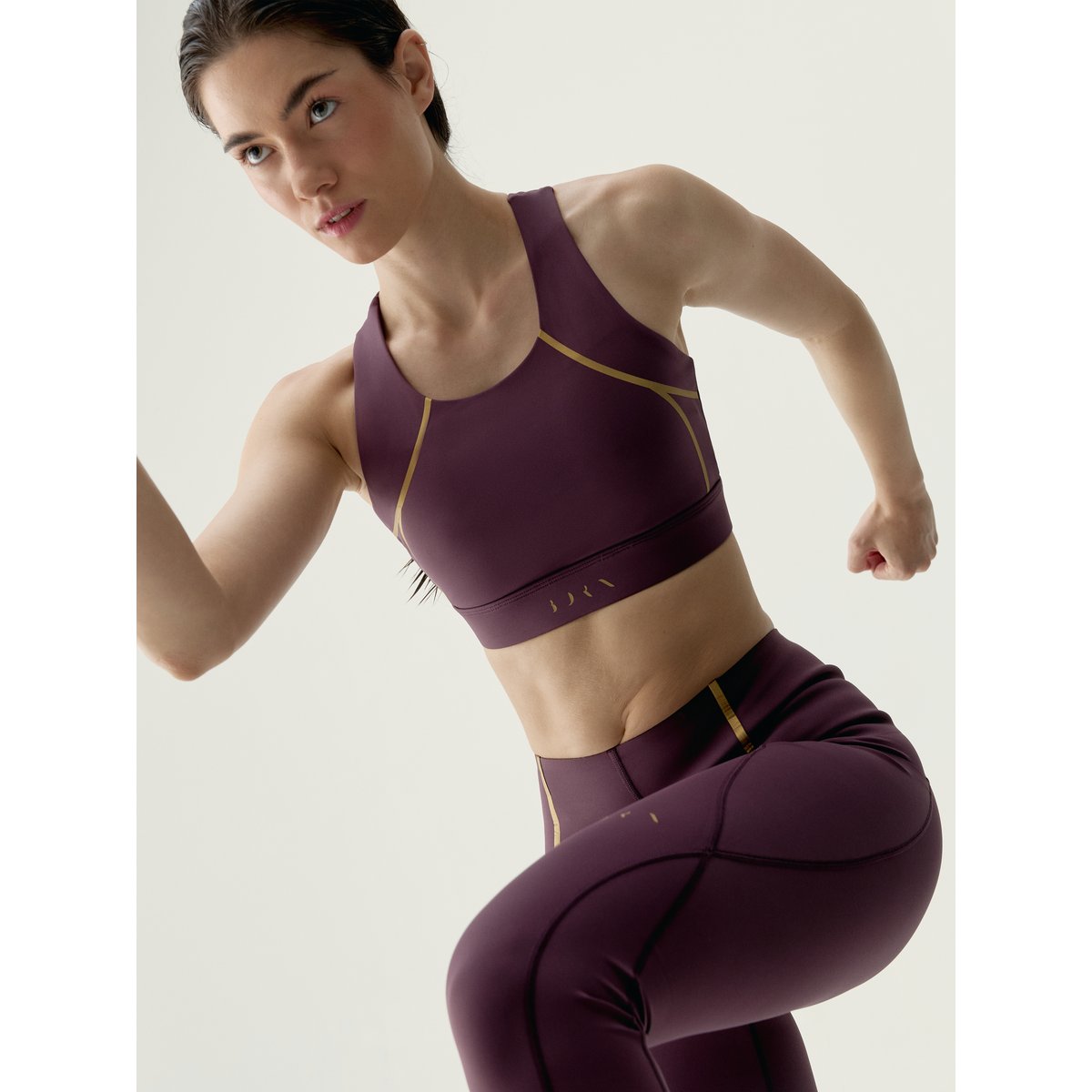 Legging de sport femme Gold 2.0 Taille extra haute effet gainant bordeaux intense, BORN