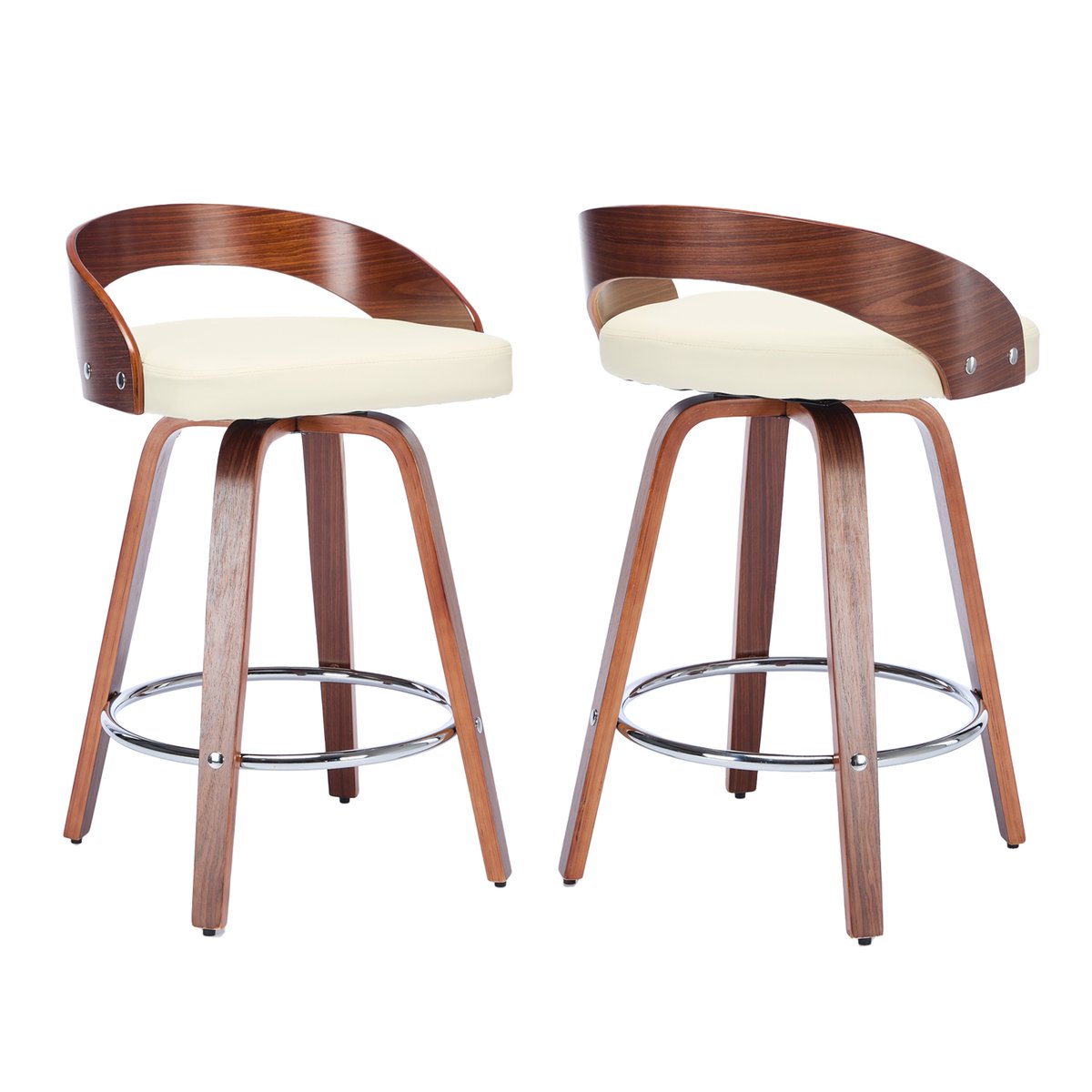 Lot de 2 tabourets de bar vintage pivotants, BORCHIA beige, MEUBLES COSY