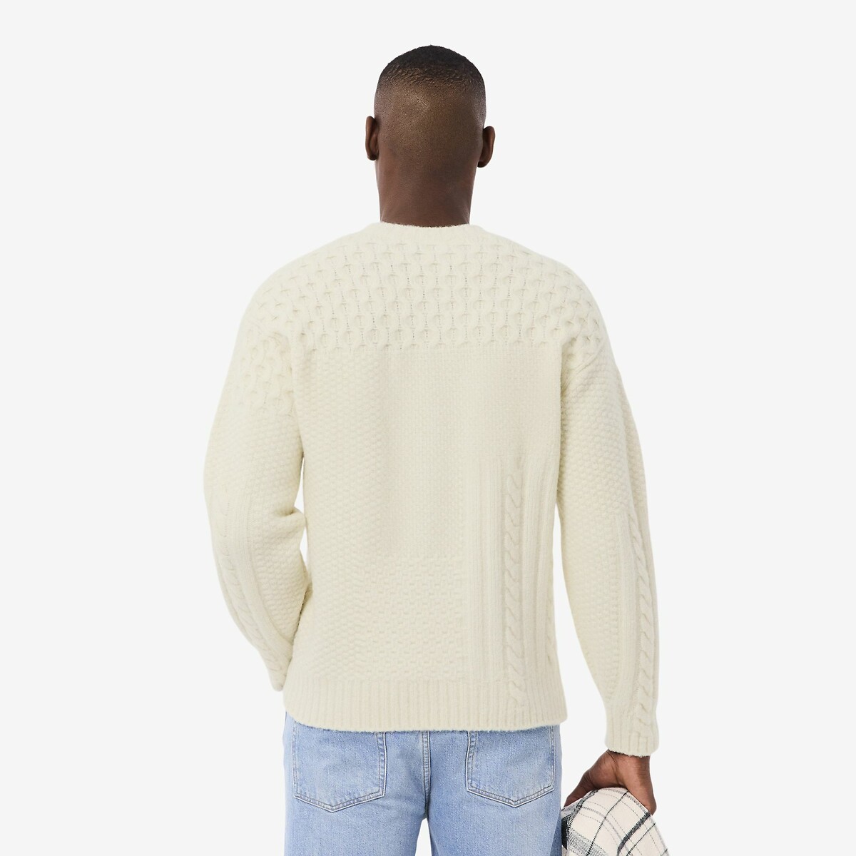 Relax fit trui met ronde hals van pluizige wolmix creme   , LACOSTE