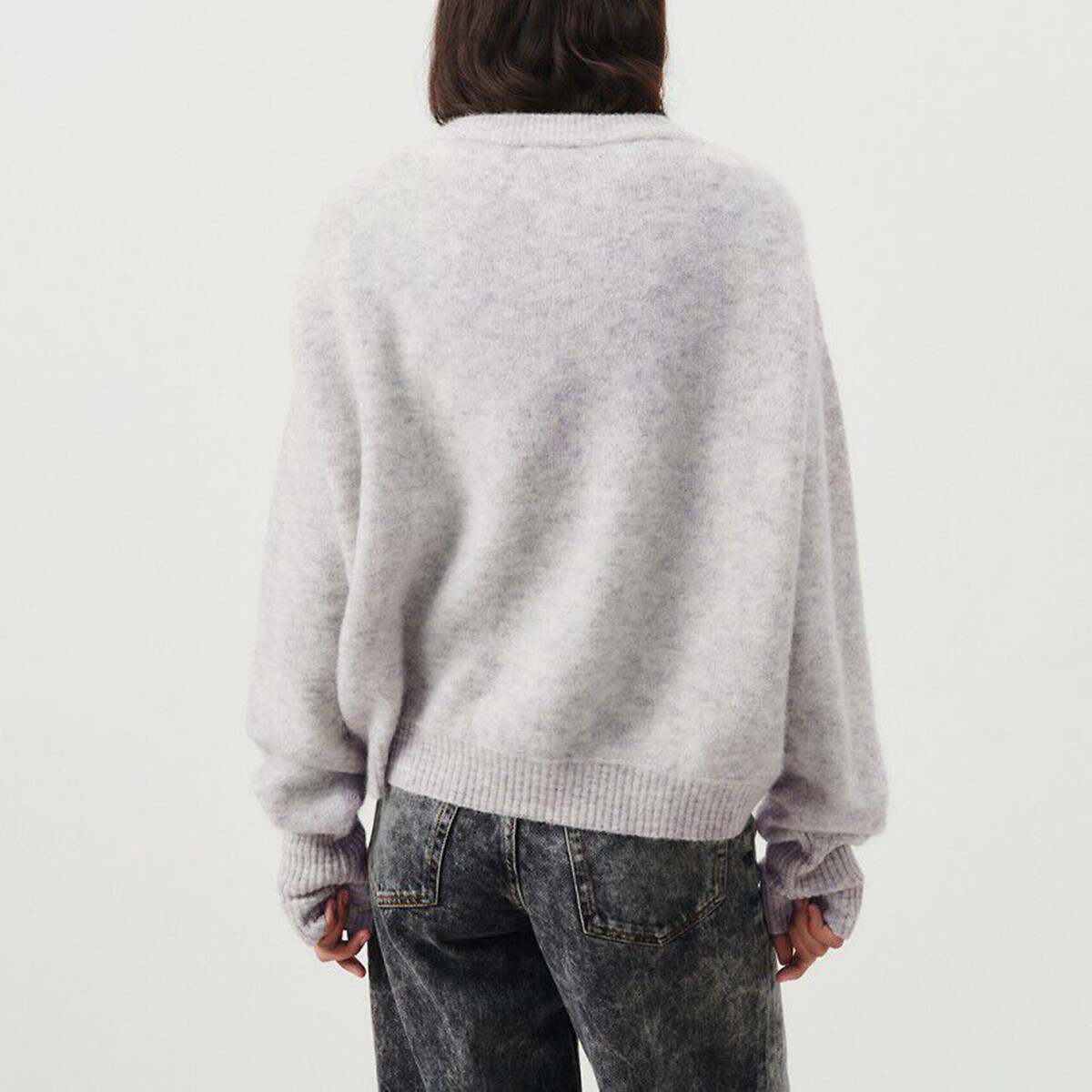 Oversize-Pullover VITOW, U-Boot-Ausschnitt hellgrau meliert, AMERICAN VINTAGE