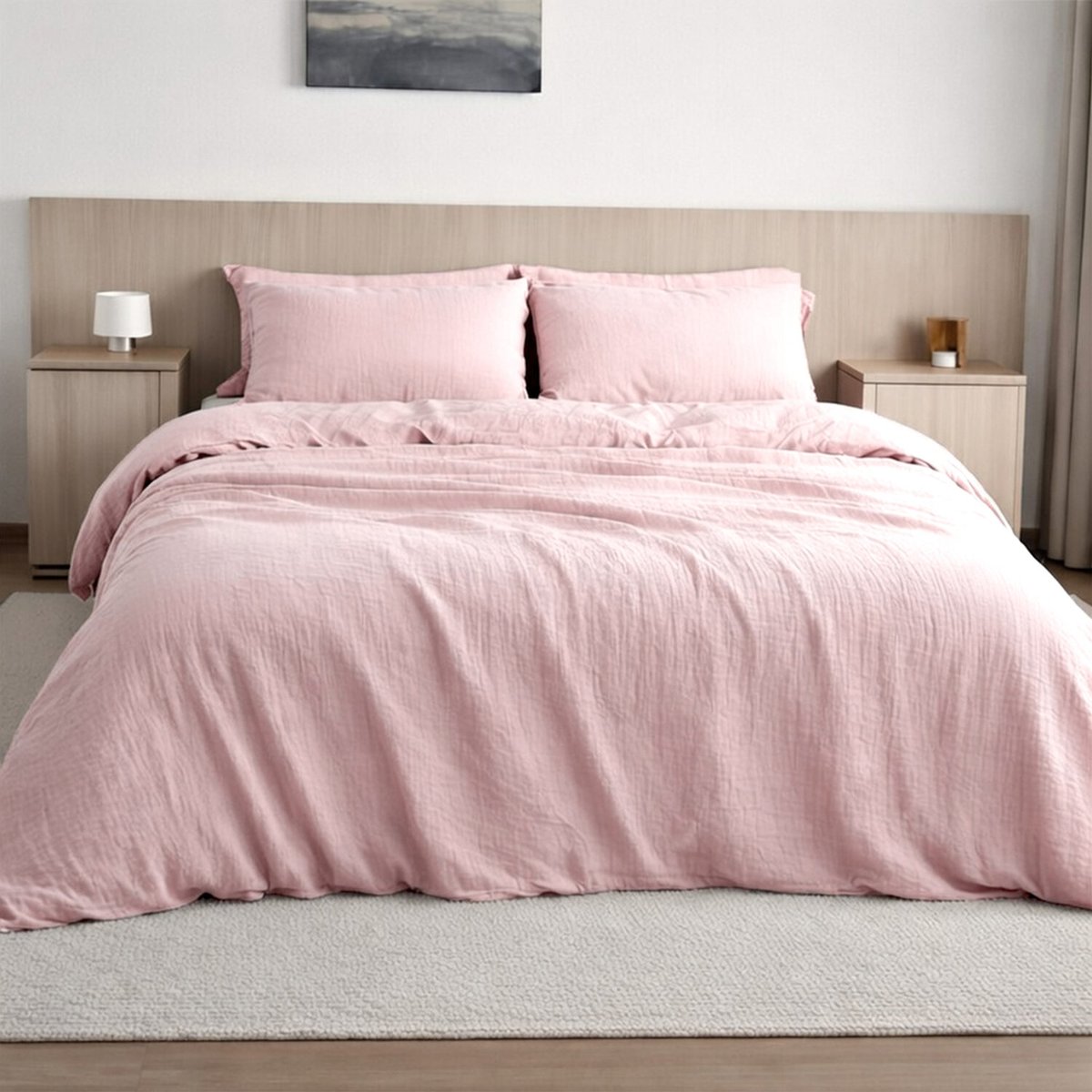 Housse de couette en gaze de coton lavé unie, PUR rose lotus, BATON ROUGE