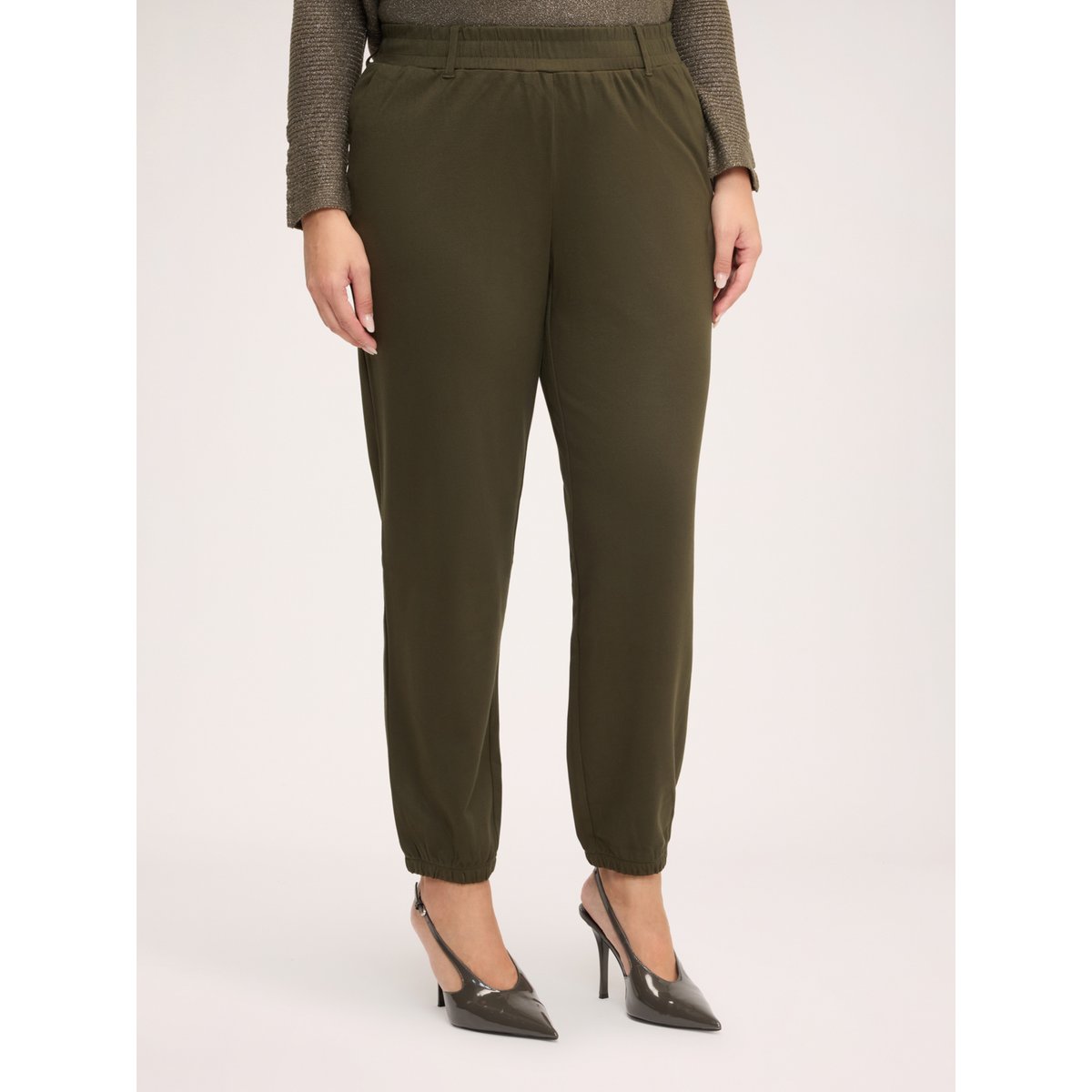 Pantalon jogger avec taille élastique et poignets côtelés verde militare, FIORELLA RUBINO