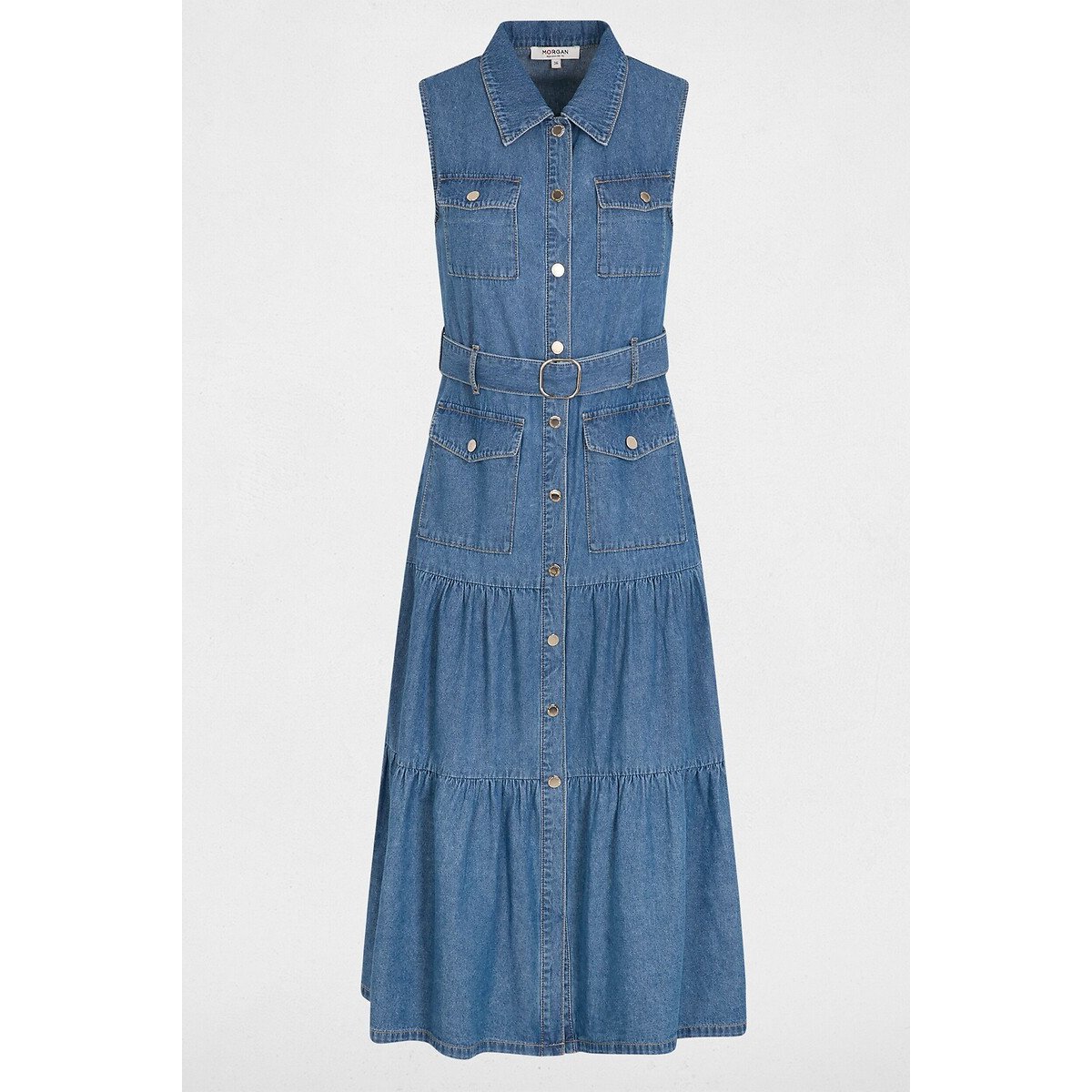 Robe longue droite en jean bleu clair, MORGAN