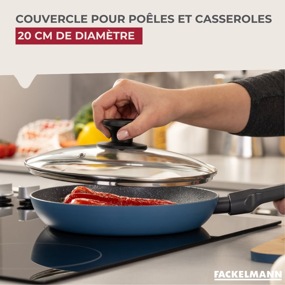 Couvercle de cuisson en verre 20 cm noir,transparent, FACKELMANN