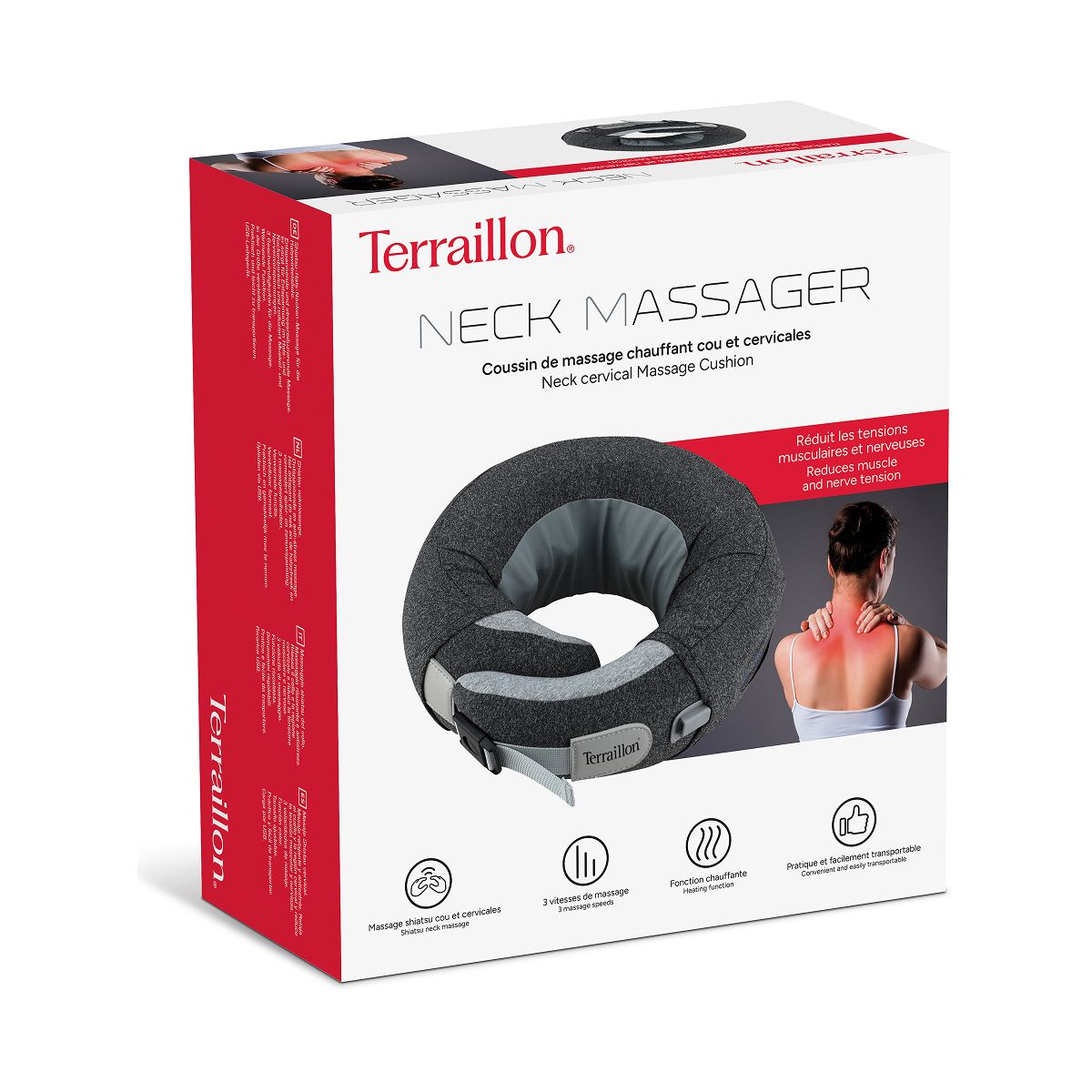 Masseur nuque de cou et cervicales chauffant gris, TERRAILLON
