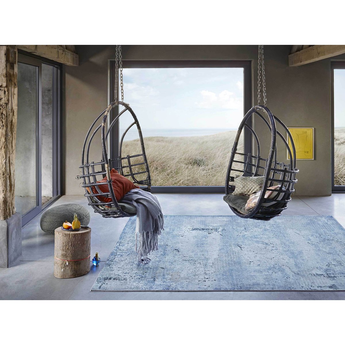 Tapis plat inspiration vintage , RADIATE gris et bleu, WECON HOME