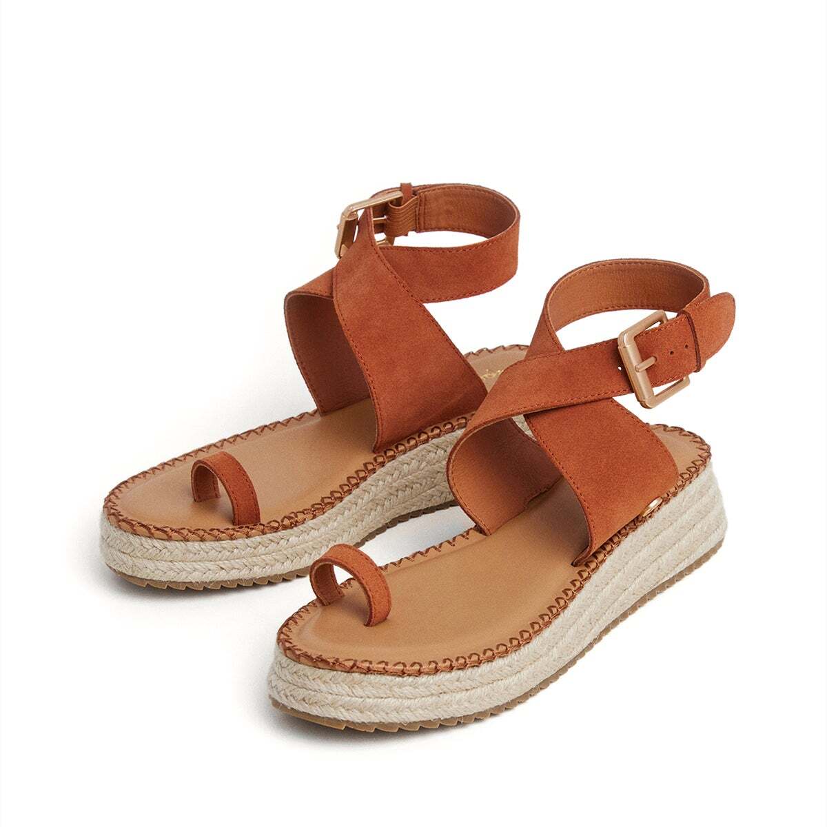 Sandales Compensées En Daim orange rouille, PEPE JEANS