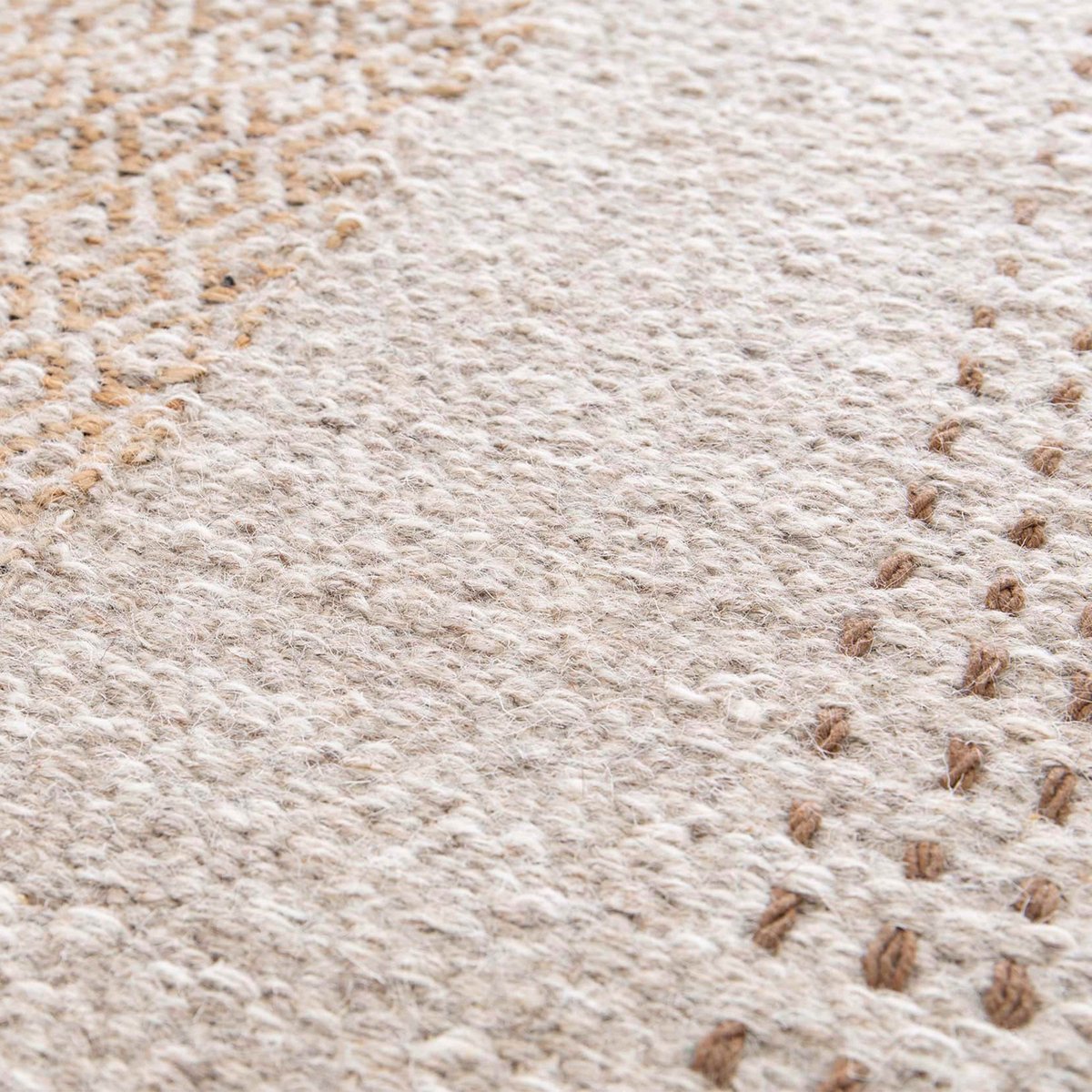 Tapis KALAN en laine et jute tissé à plat, KALAN ecru et gris, OVIALA
