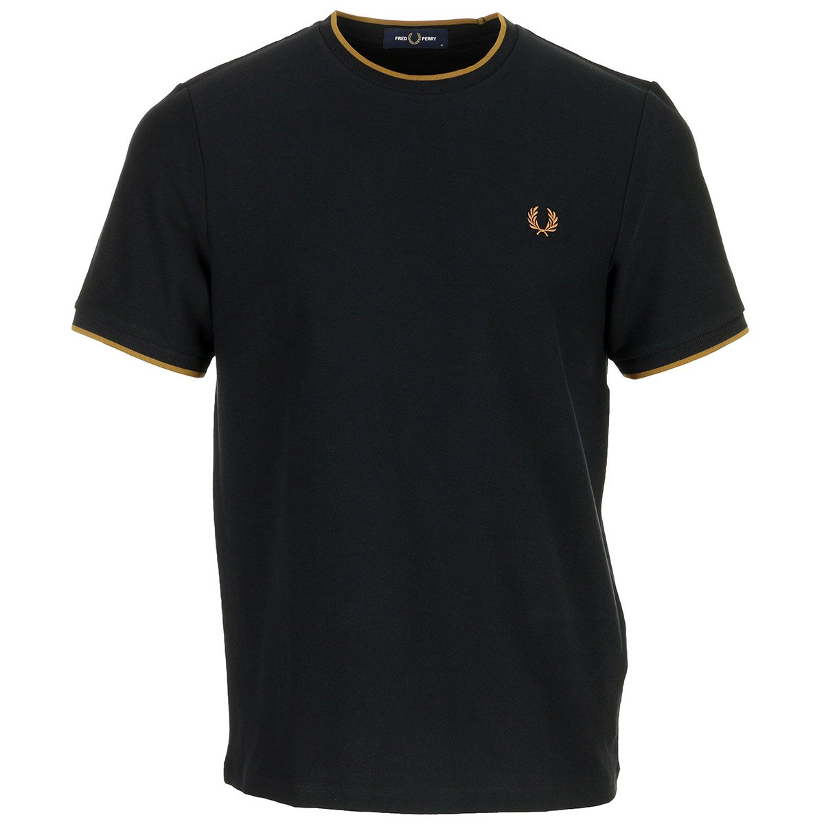 T-shirt TRIM DETAIL CREPE PIQUE black, FRED PERRY