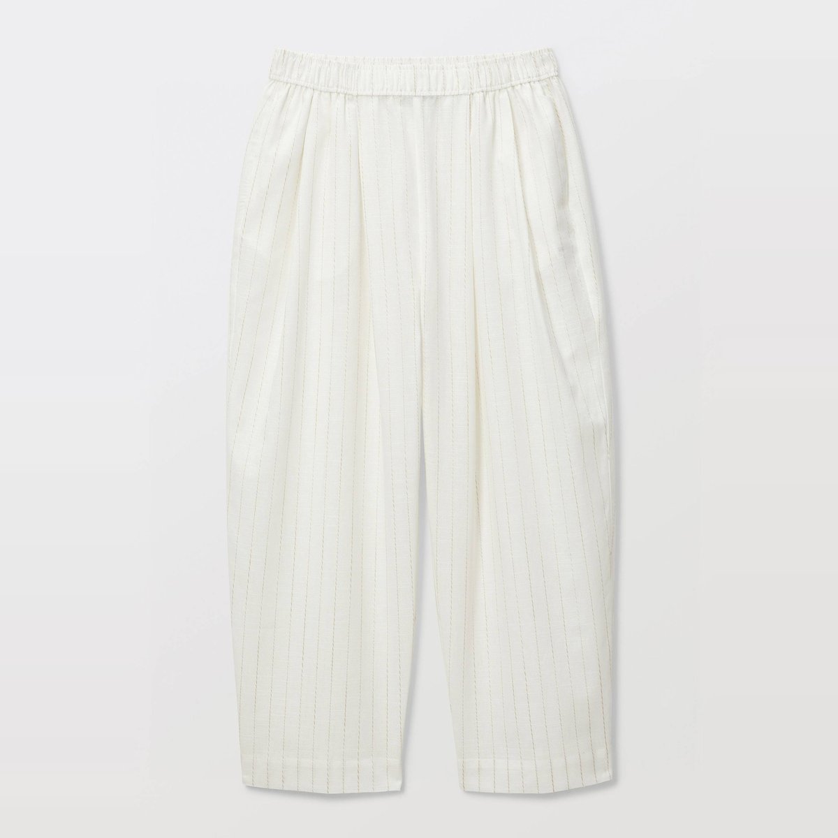 Pantalon ballon rayé en coton ecru, MONOPRIX