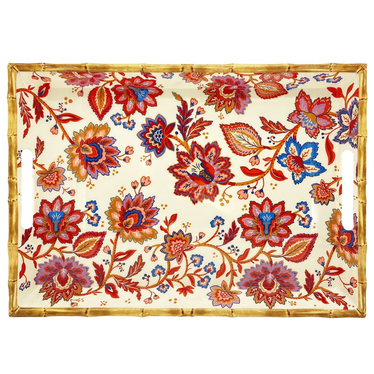 Plateau de service Jaipur 50 cm beige / rouge, LES JARDINS DE LA COMTESSE