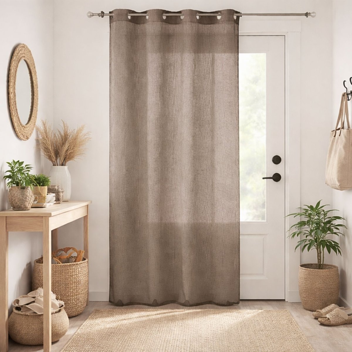Voilage uni avec fils de fil textile taupe, HOME MAISON