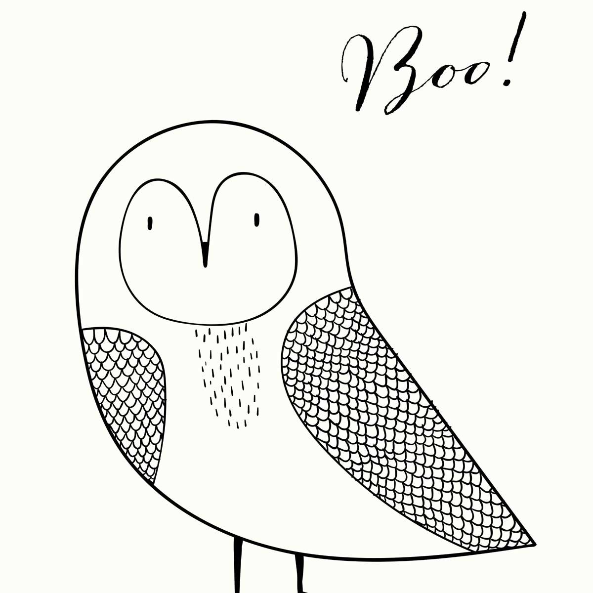 Affiche dessin ""hibou boo"" affiche + cadre en bois - noir, HEXOA