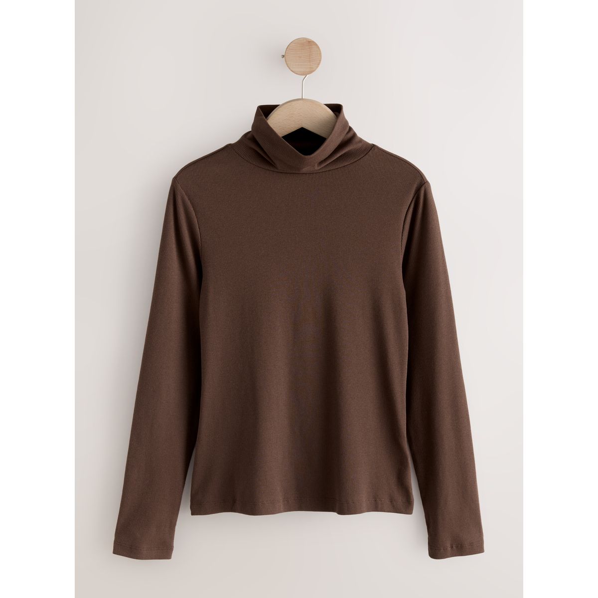 T-shirt côtelé à manches longues et col roulé marron chocolat, NEXT