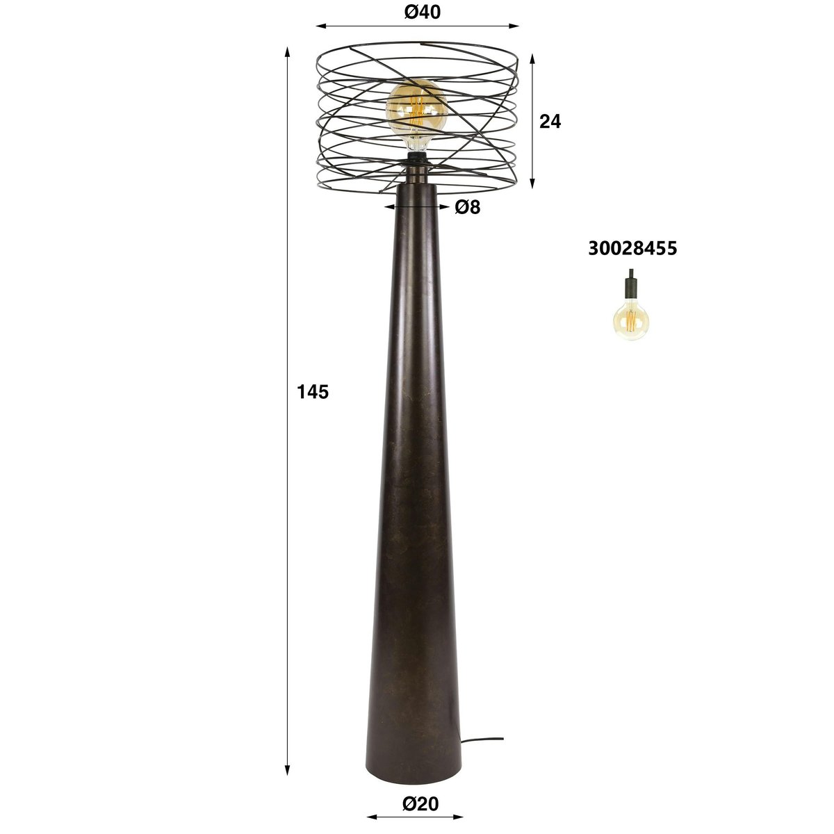 Lampadaire en métal, pied conique RALF brun, PIER IMPORT