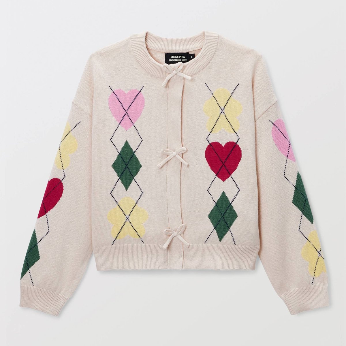 Cardigan jacquard amaretti, MONOPRIX