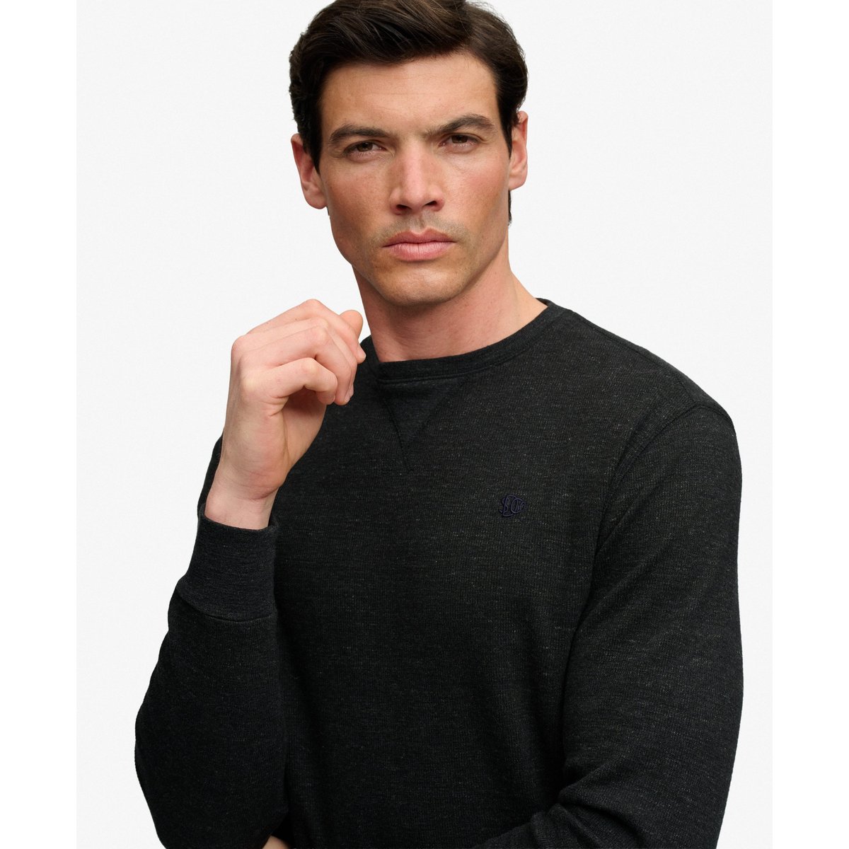 Haut Gaufré Slub Classique noir chiné, SUPERDRY