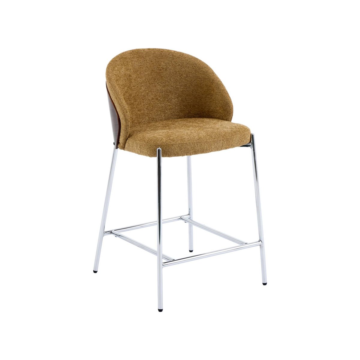 Tabouret de bar bois de peuplier teinté noyer, acier et tissu texturé (lot de 2) PAUL moutarde, SWEEEK