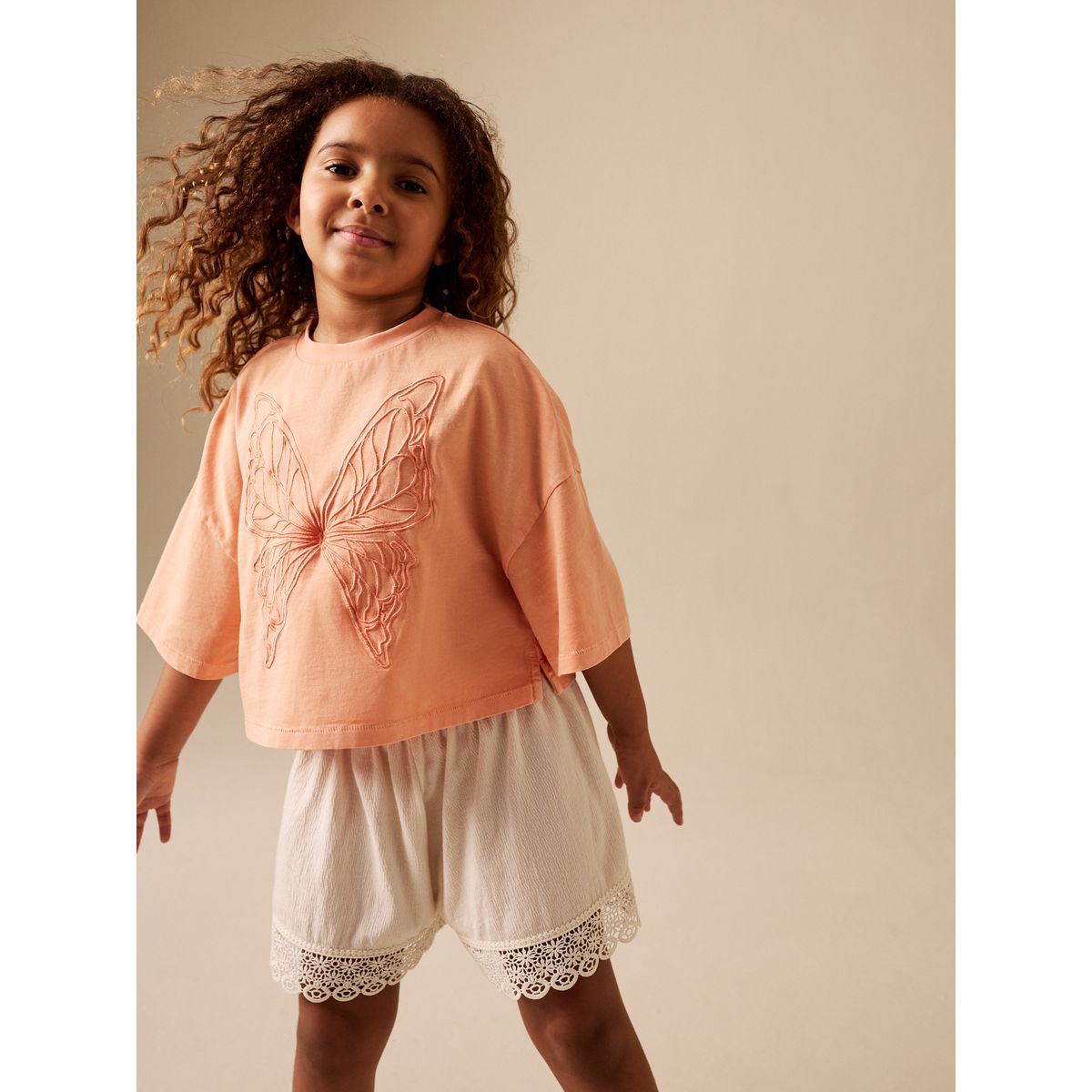 Ensemble t-shirt et short texturé papillon orange/crème, NEXT