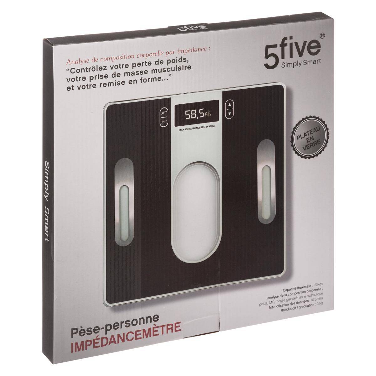 Pèse-personne avec impédancemètre black, 5FIVE SIMPLY SMART