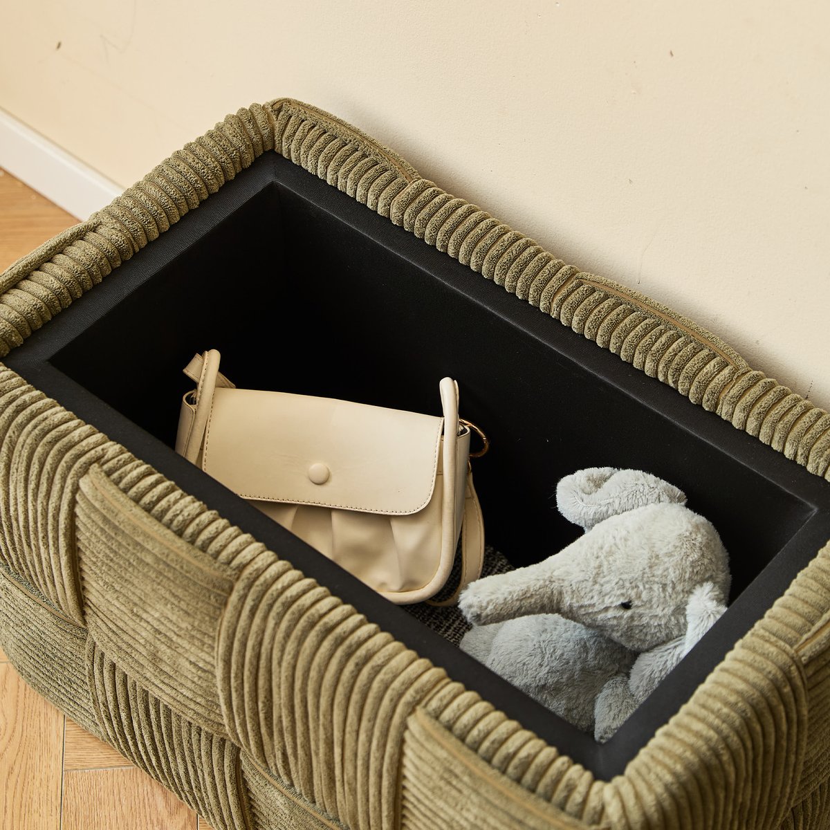 Banc avec rangement, velours côtelé, VANERN vert, NORDLYS