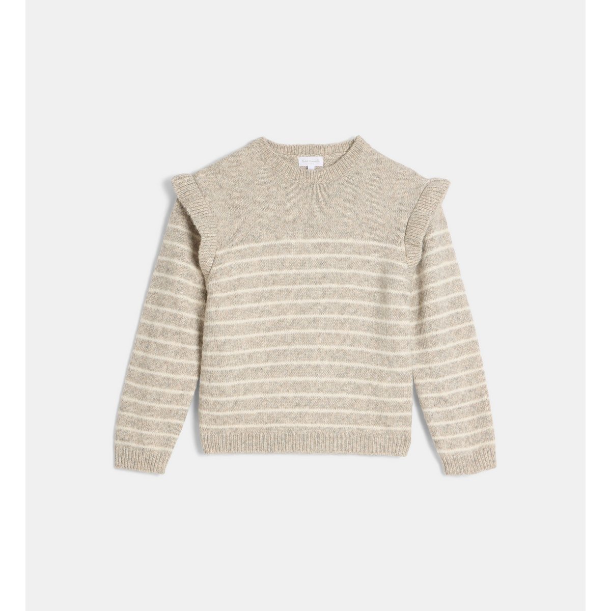 Pull verveine à froufrous écru et beige, CADET ROUSSELLE