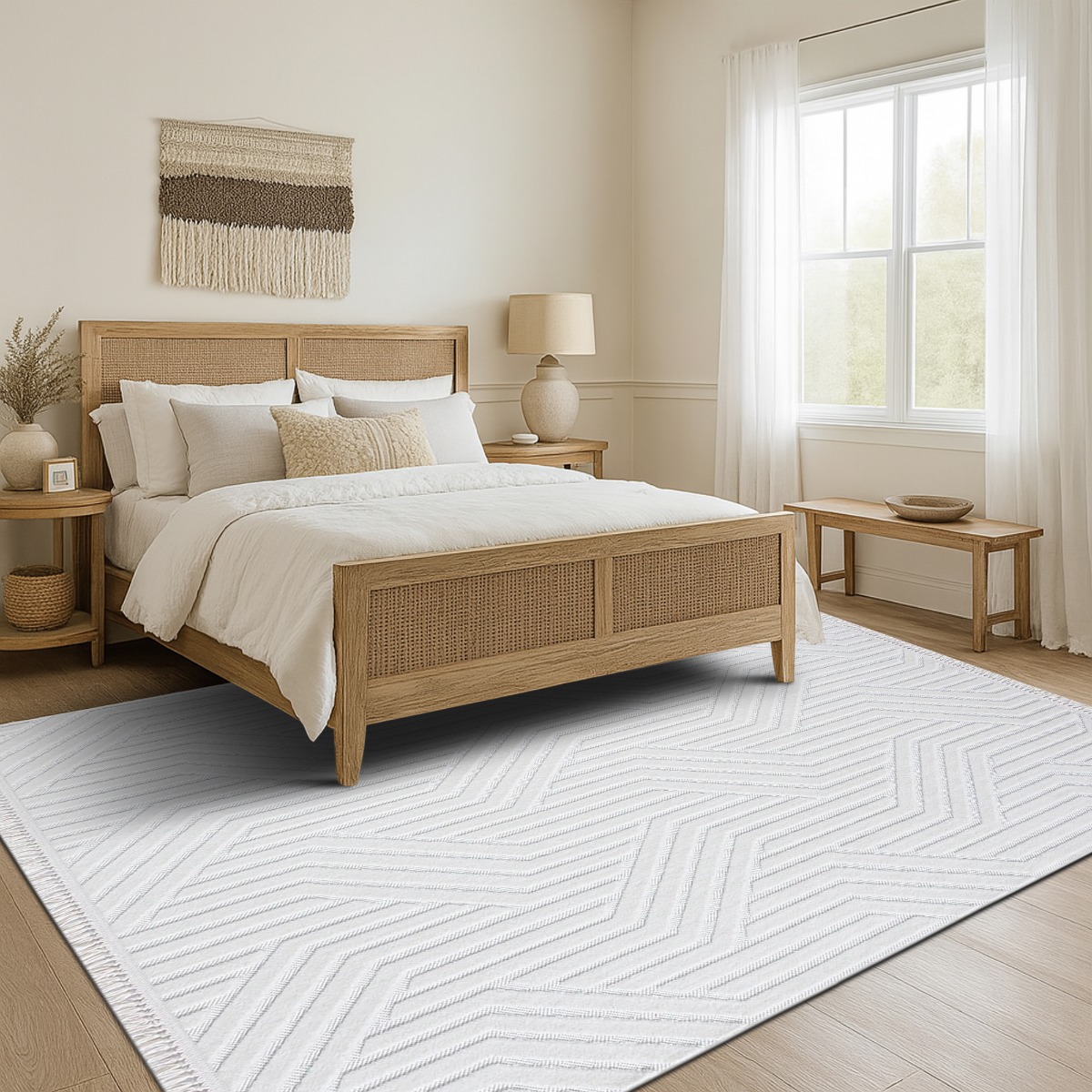 Tapis à relief géométriques moderne ORIGAMI blanc, THE DECO FACTORY