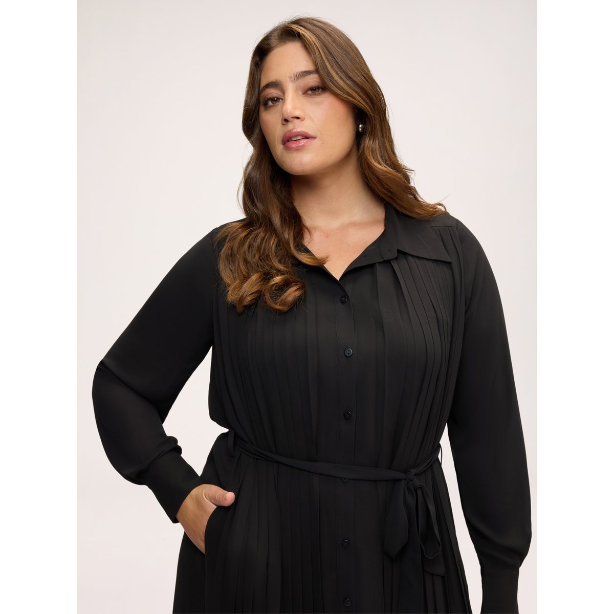 Robe longue chemisier plissée noir, FIORELLA RUBINO
