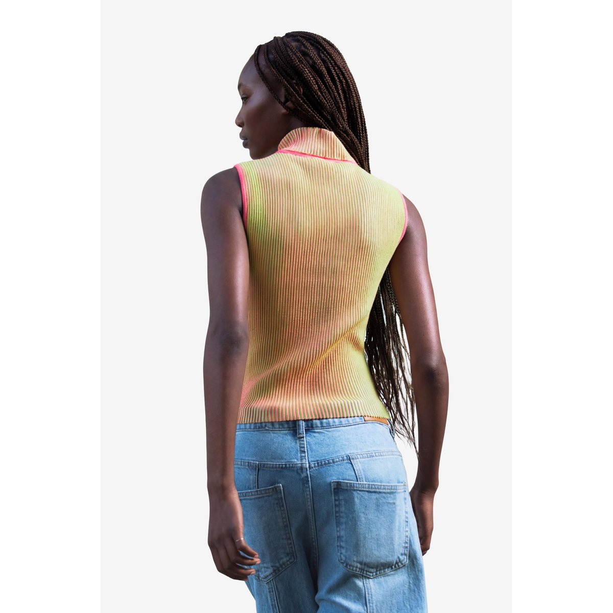 T-shirt zippé en maille irisée jaune, DESIGUAL