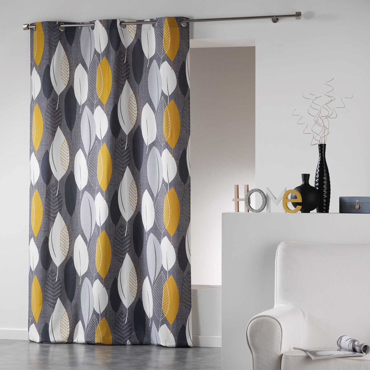 Rideau LEAFY YELLOW anthracite, DOUCEUR D'INTÉRIEUR