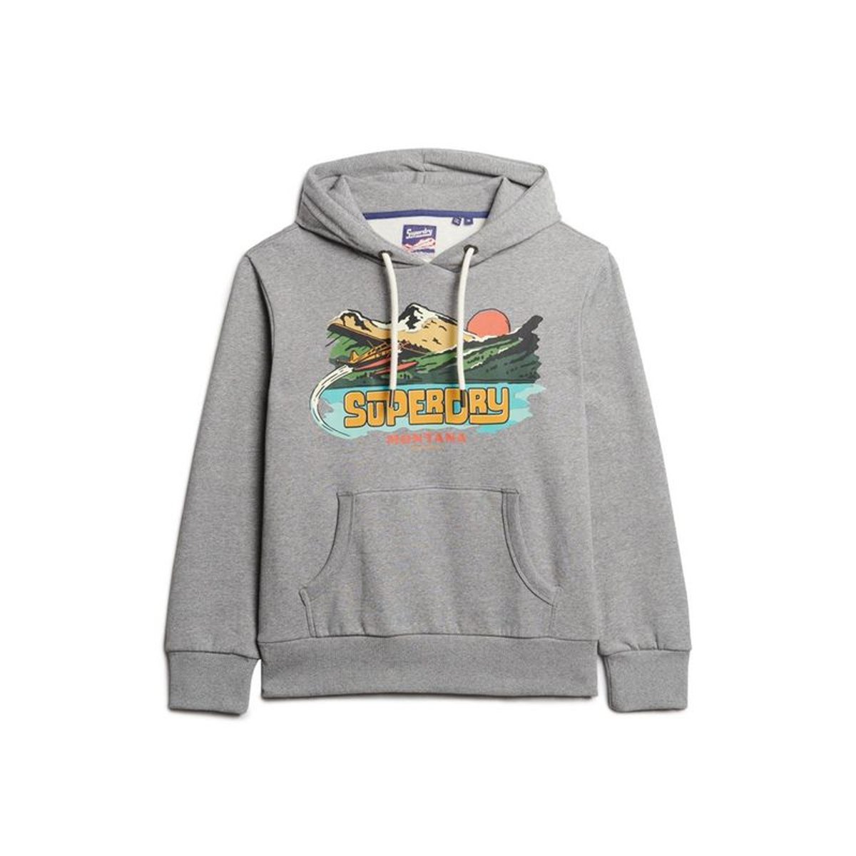 Sweat à capuche et motif Travel Postcard gris foncé moucheté chiné, SUPERDRY