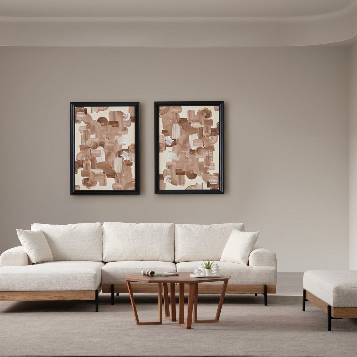 Canapé d'angle à gauche 4 places en tissu - GIADA beige, HOMIFAB