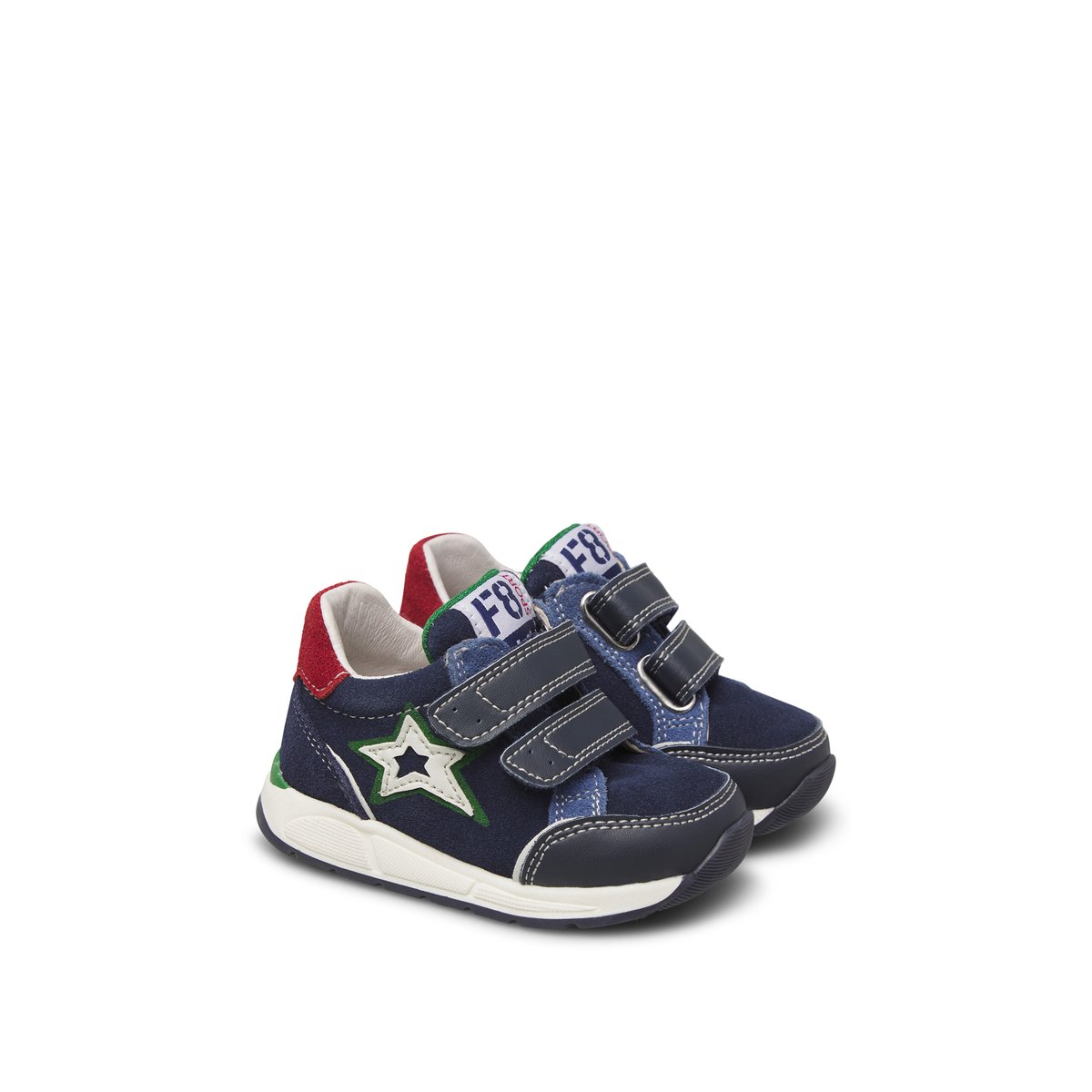 Baskets en cuir et suède NUPPI VL. bleu marine-rouge-, FALCOTTO