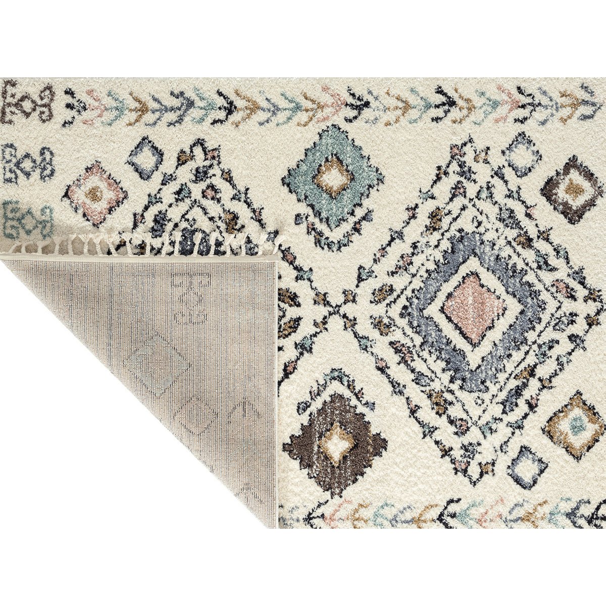 Tapis de salon géométrique à franges DELYA crème, NAZAR RUGS