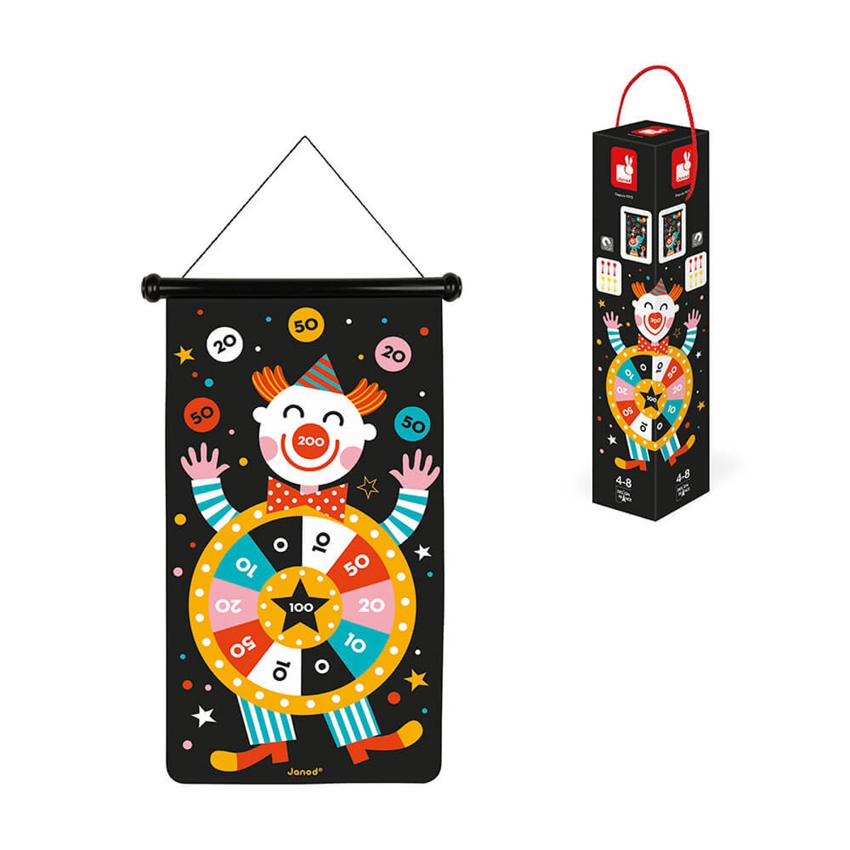 Jeu de fléchettes magnétiques Cirque noir, jaune, rouge, JANOD