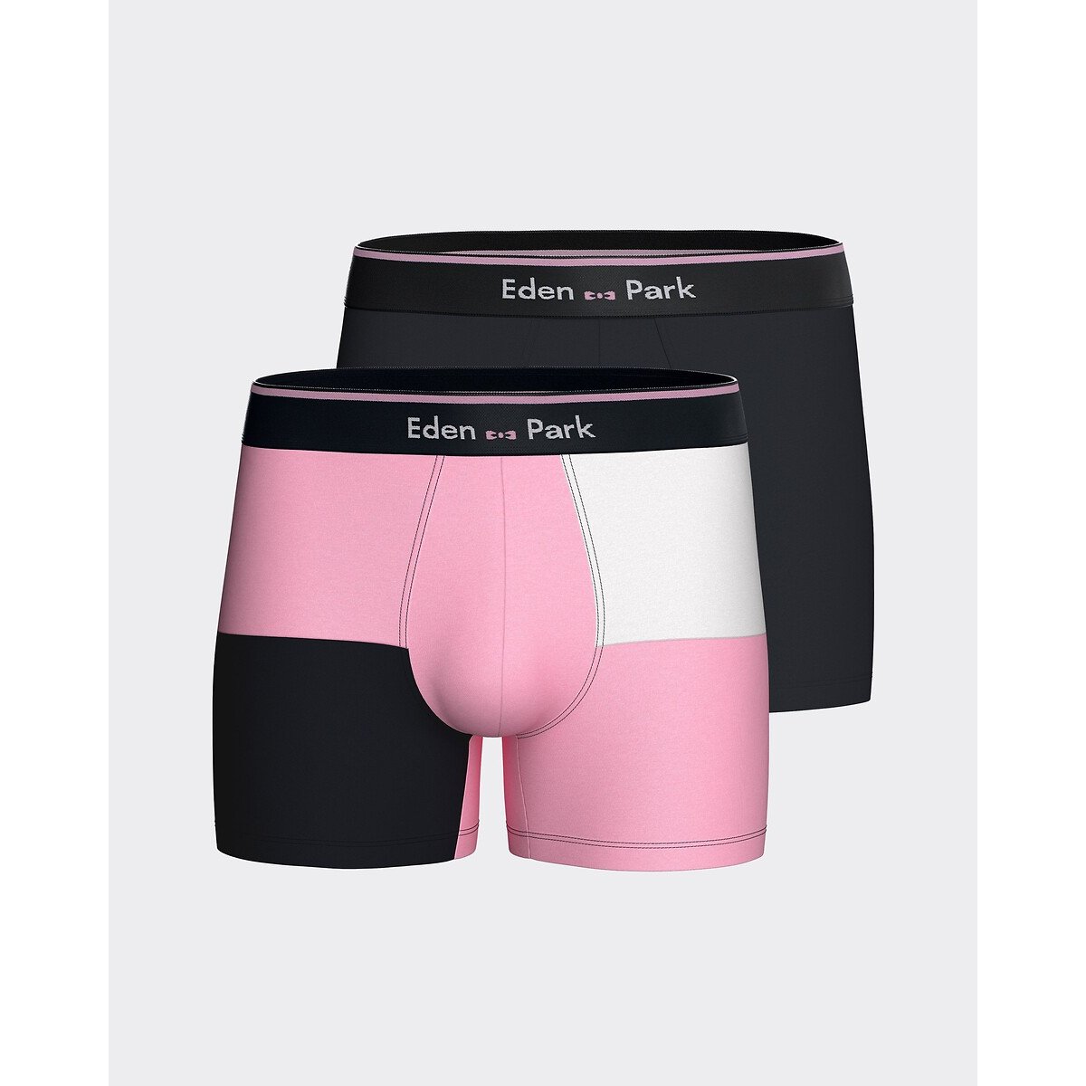 Lot de 2 boxers, 1 uni + 1 bicolore bleu marine + rose, EDEN PARK