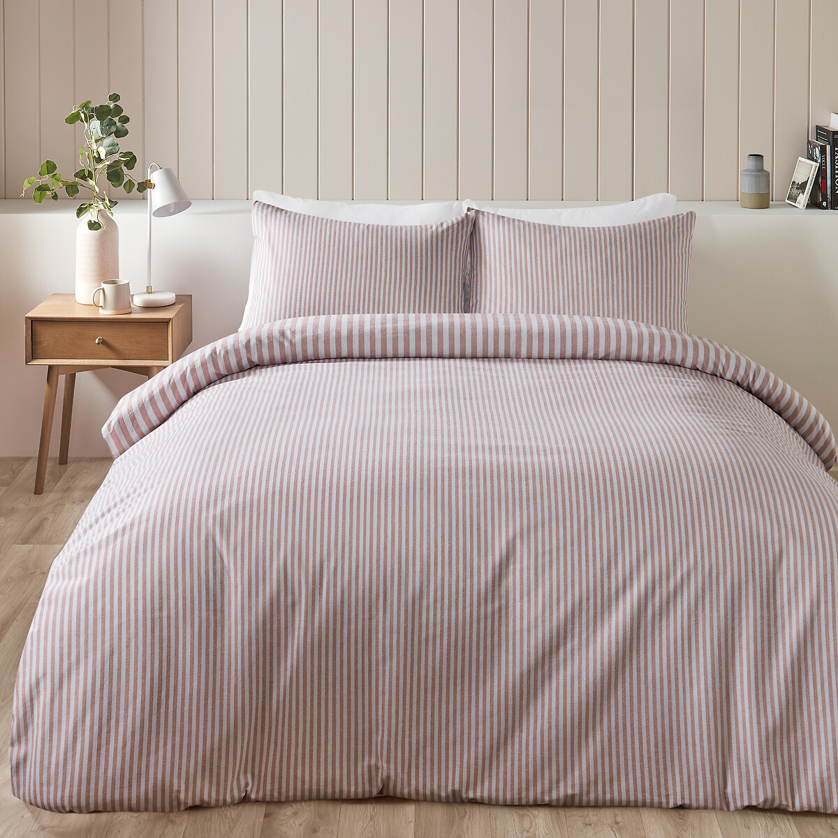 Brushed Stripe 100% Cotton Duvet Cover and Pillowcase Set blush pink, CATHERINE LANSFIELD