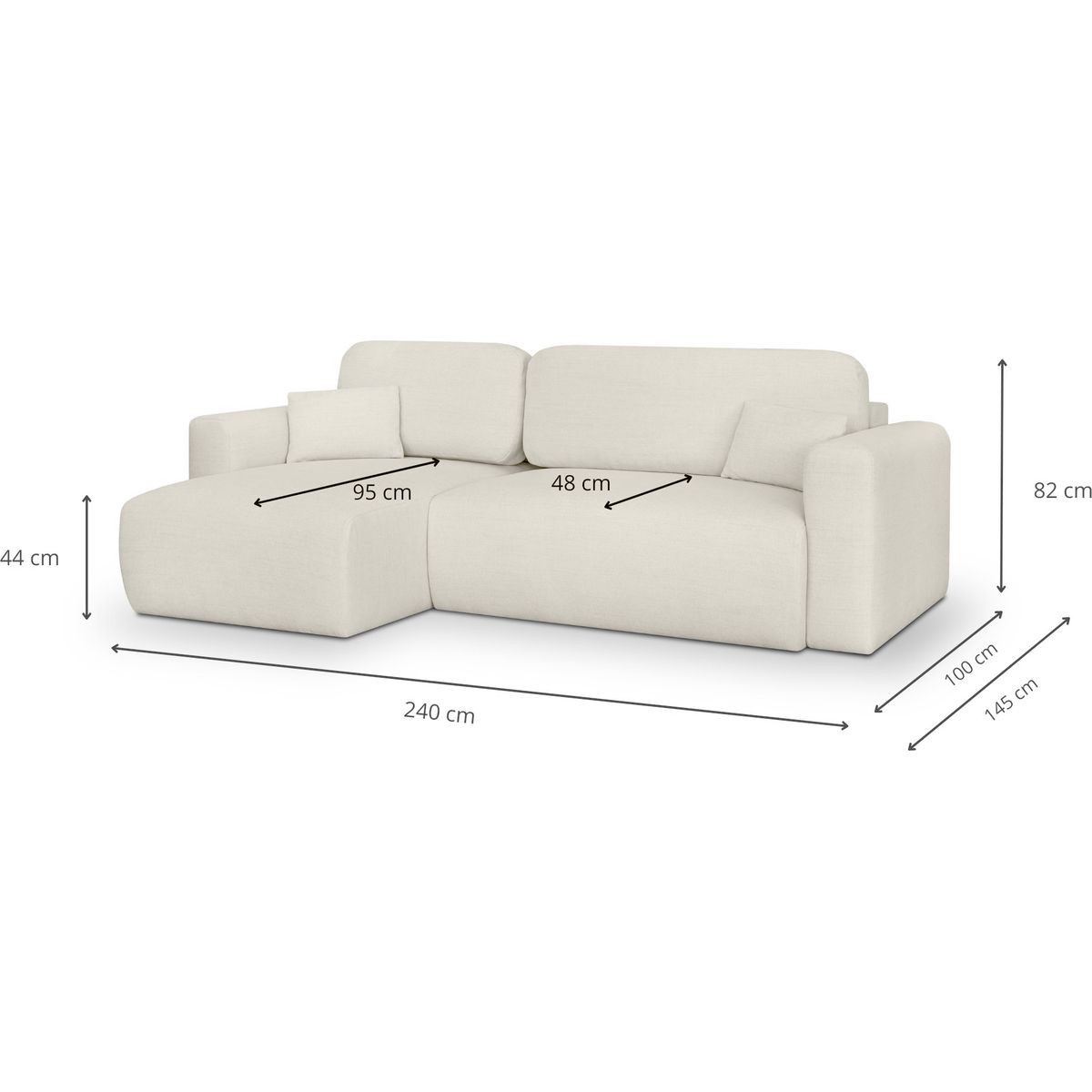 Canapé d'angle convertible 4 places en tissu - DAVIS ecru, HOMIFAB