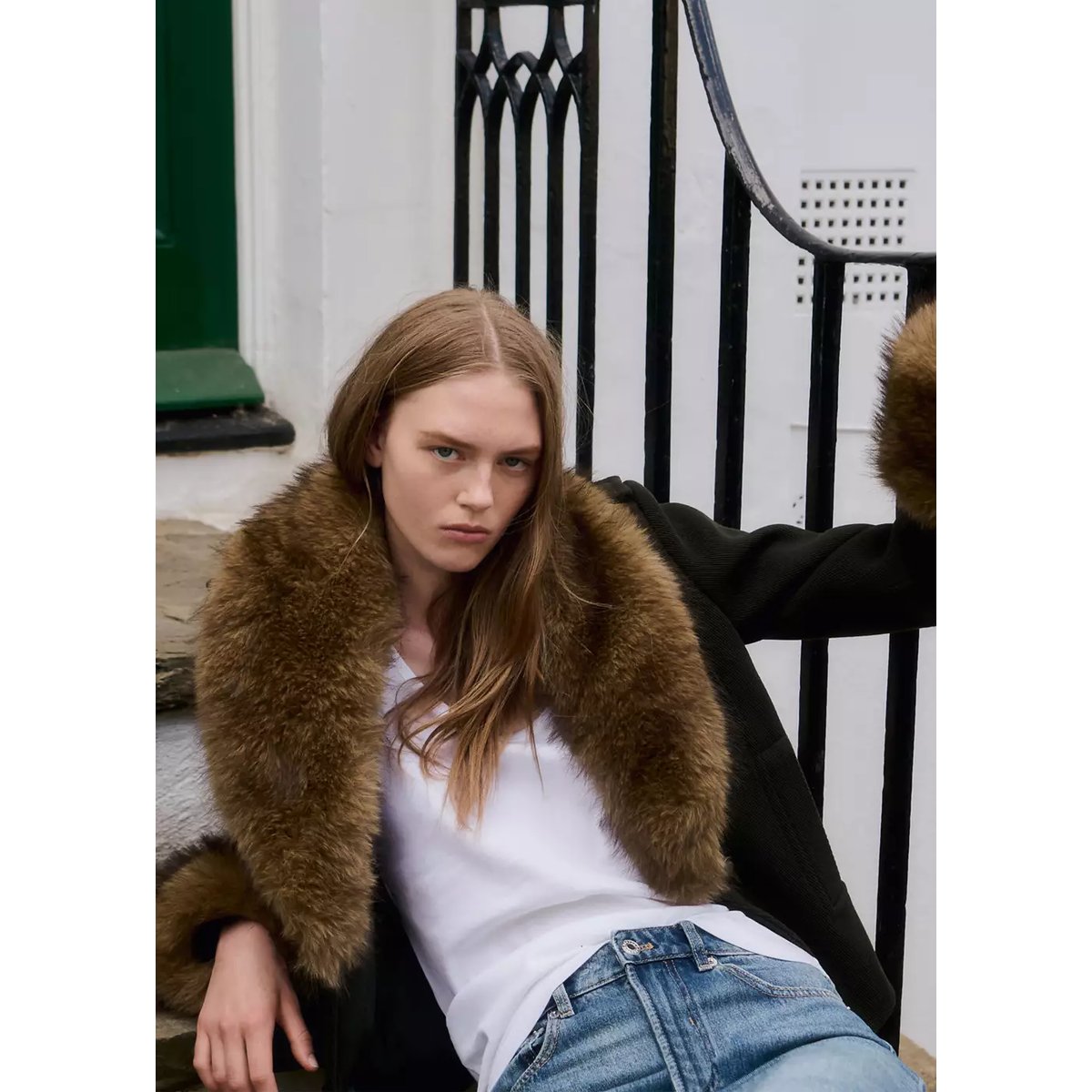Manteau en mélange de laine avec poil amovible kaki, MANGO
