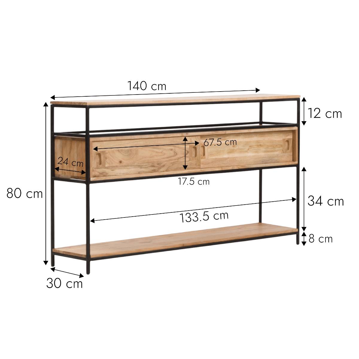 Console en bois d'acacia MONTRÉAL bois clair, MADE IN MEUBLES