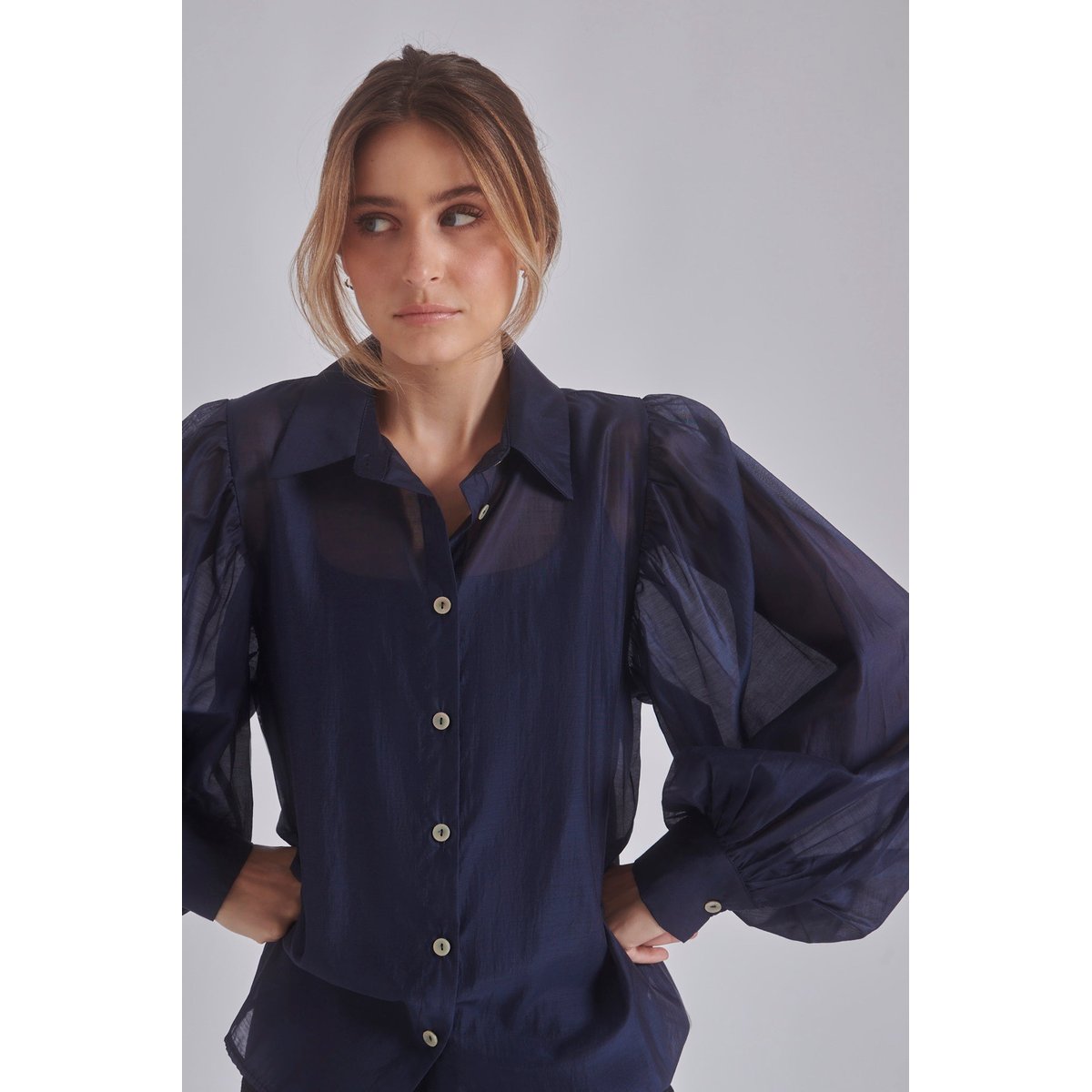 Blouse en voile transparent WINDY bleu marine, BENOA