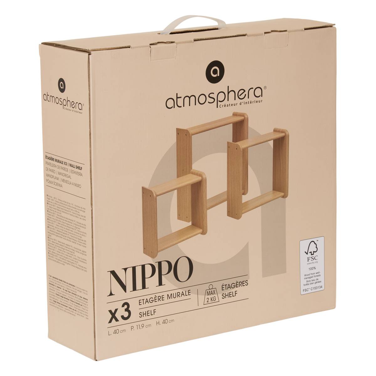 Lot de 3 étagères murales carrées NIPPO multicolore, ATMOSPHERA