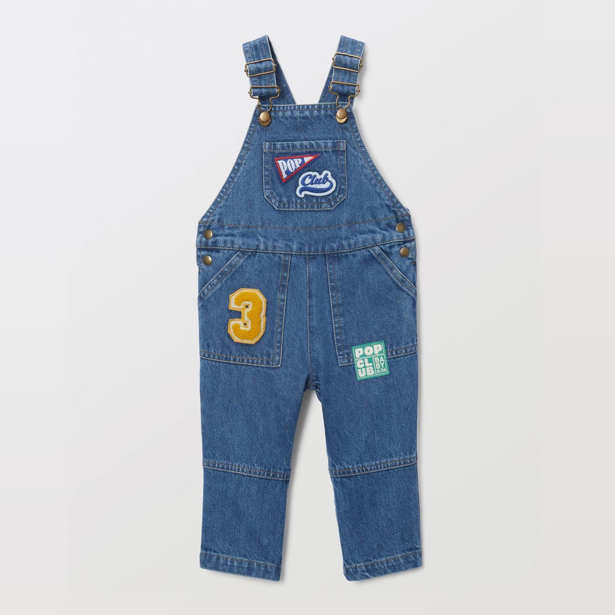 Salopette longue avec patchs en coton denim, BOUT'CHOU