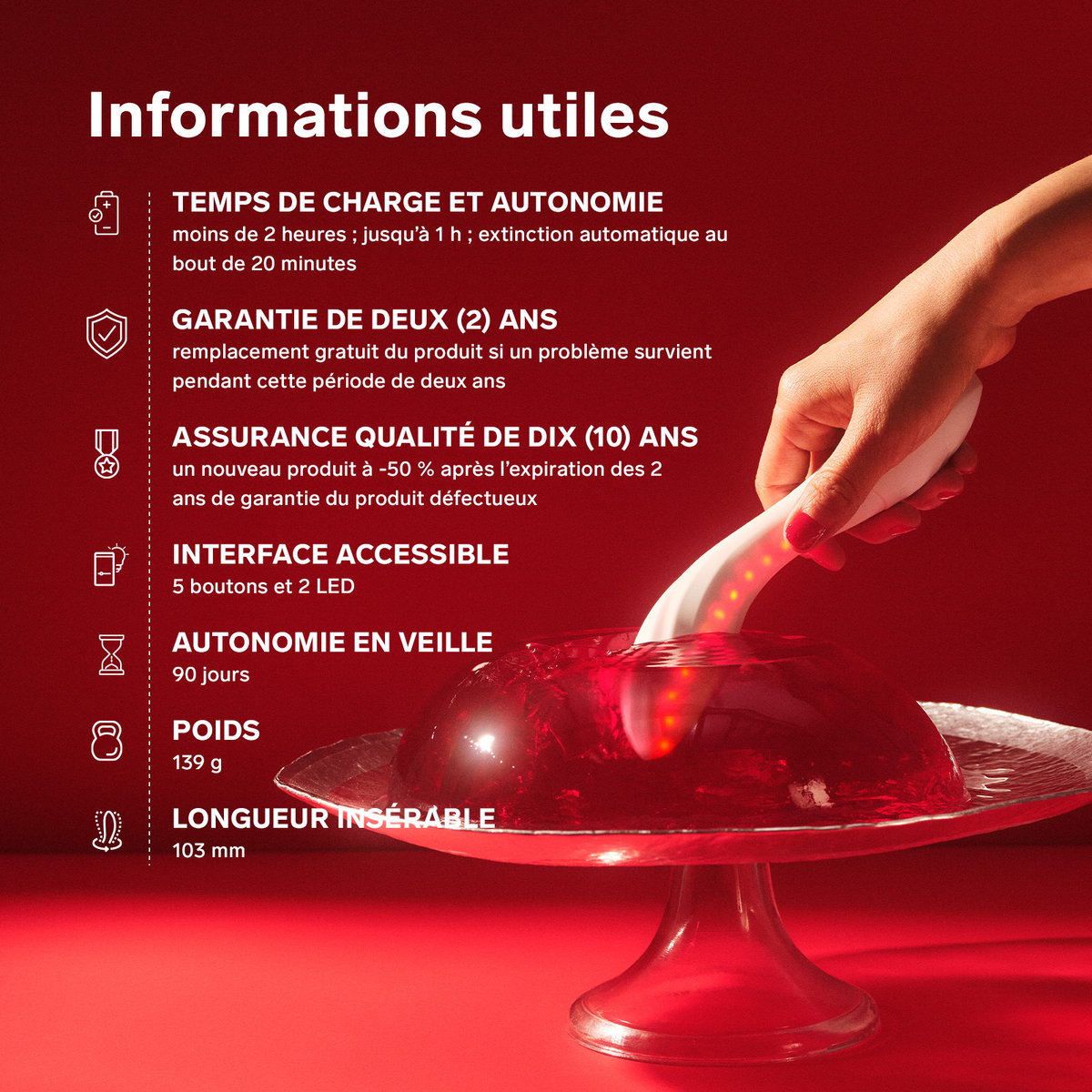 LELO MONA Spectra – Vibromasseur Point G à Lumière Rouge, Étanche et Connecté white, LELO